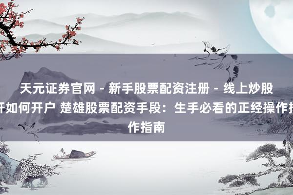 天元证券官网 - 新手股票配资注册 - 线上炒股杠杆如何开户 楚雄股票配资手段：生手必看的正经操作指南